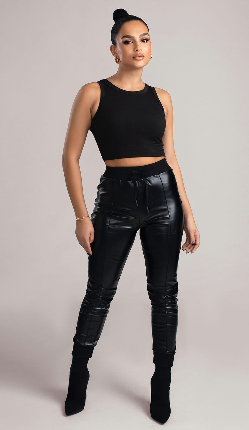RUE Vegan Leather Joggers - Black