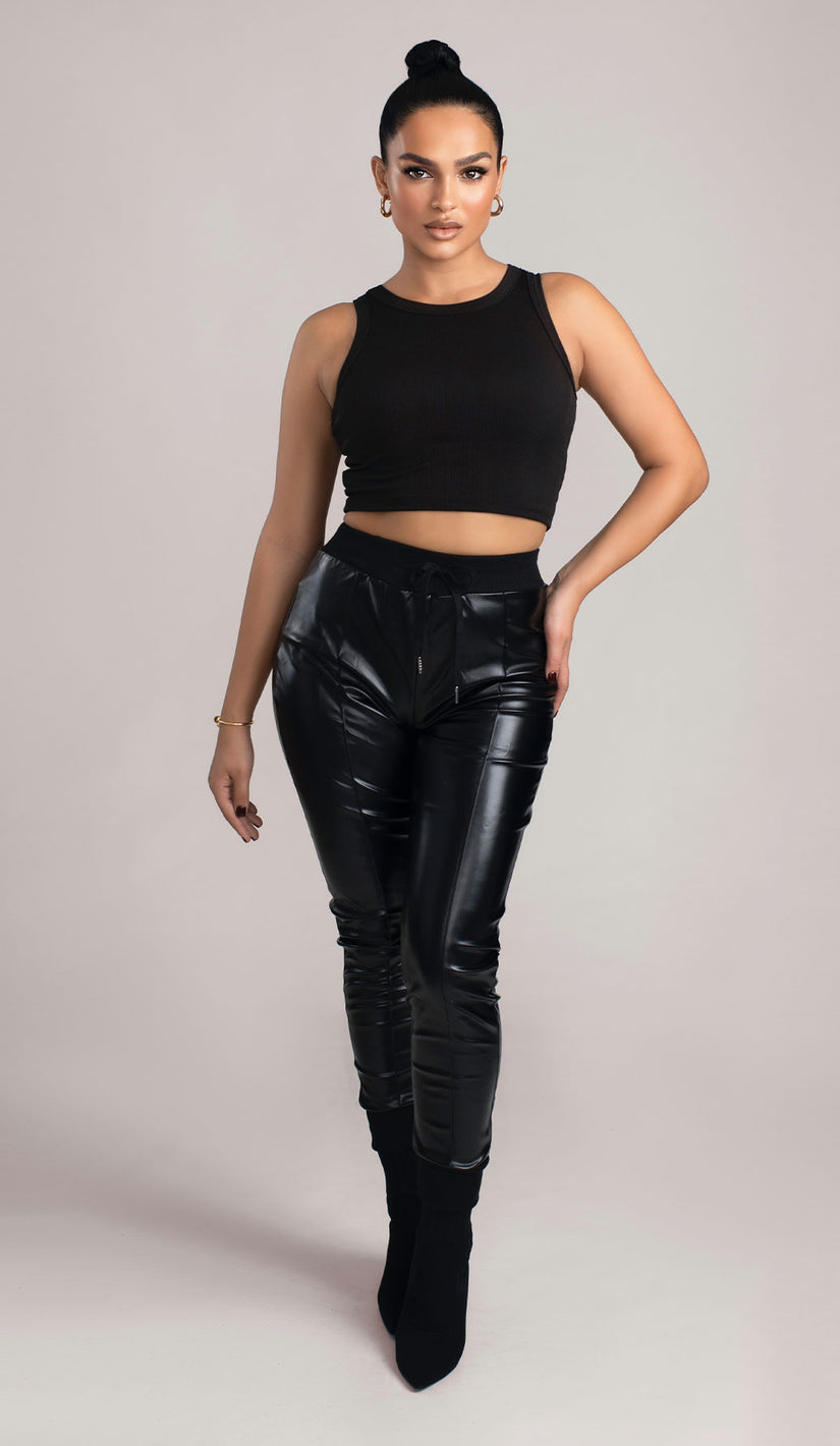RUE Vegan Leather Joggers - Black