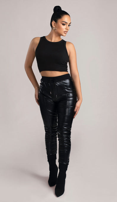 RUE Vegan Leather Joggers - Black