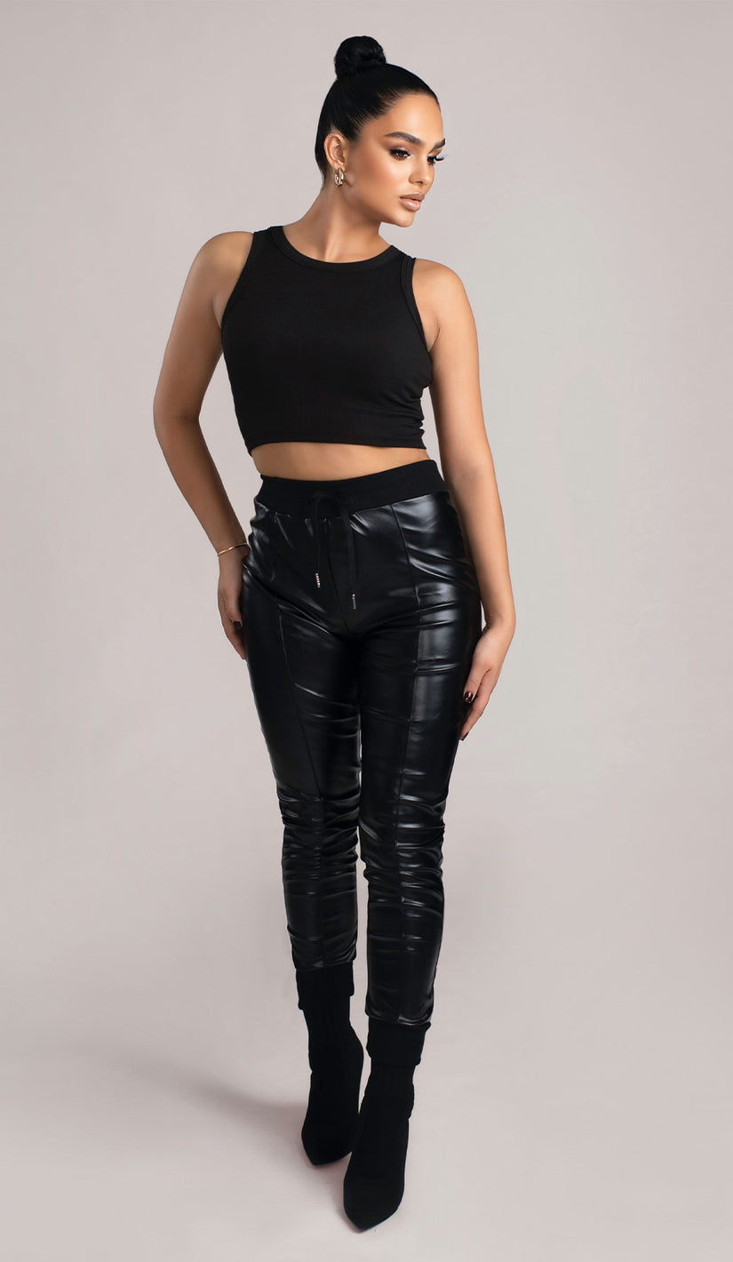 RUE Vegan Leather Joggers - Black