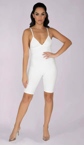 RILEY Sculpted Ribbed Playsuit - White