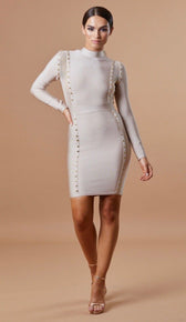 "SHANIA" Gold Stud Mesh Bodycon Dress - GLAMBAE FASHION