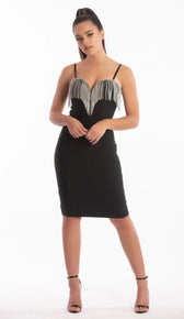 "SHEYLA" Rhinestone Fringe Bandage Midi Dress - GLAMBAE FASHION