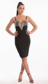 "SHEYLA" Rhinestone Fringe Bandage Midi Dress - GLAMBAE FASHION