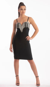 "SHEYLA" Rhinestone Fringe Bandage Midi Dress - GLAMBAE FASHION
