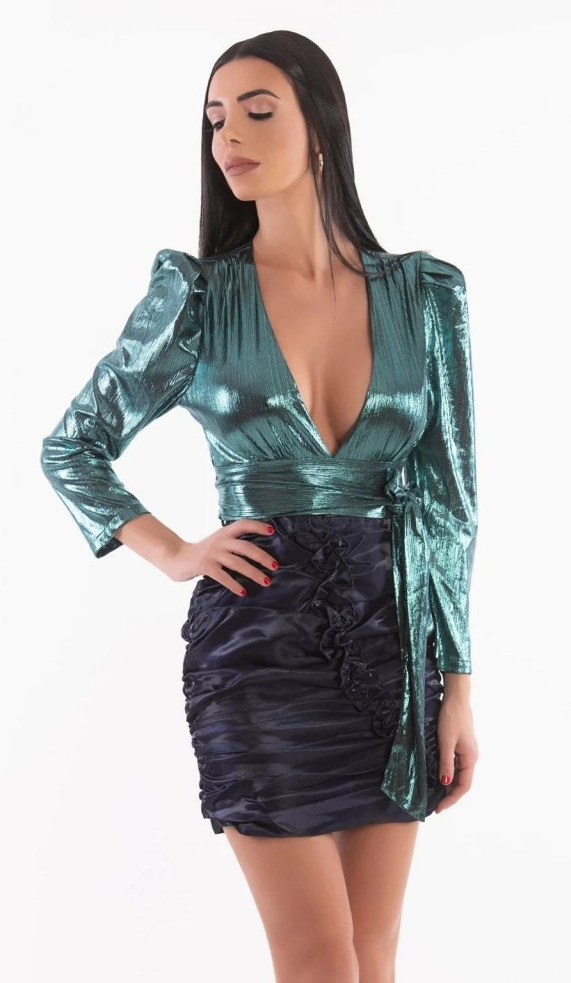 "SIRENE" Ruched Satin Mini Skirt - GLAMBAE FASHION