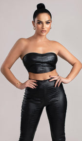 HARLEY Croc Embossed Vegan Leather Bandeau Top