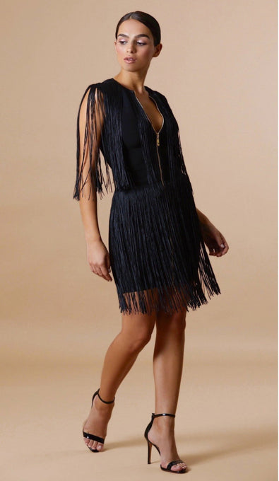 "VICTORIA"  Zipper Fringe Dress - GLAMBAE FASHION