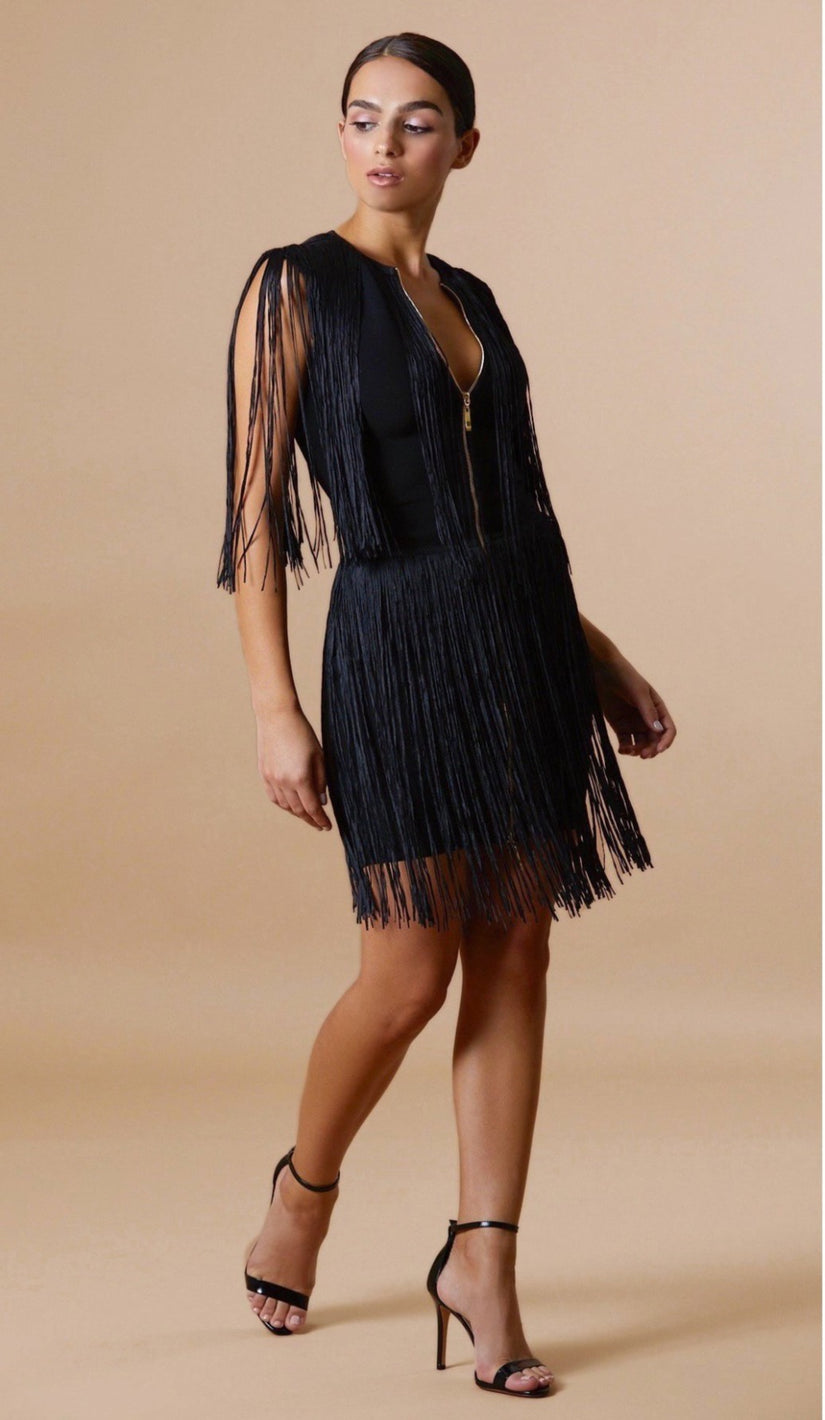 "VICTORIA"  Zipper Fringe Dress - GLAMBAE FASHION