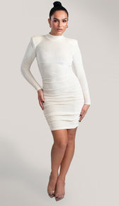 VICKI Velvet Bodycon Dress - Cream