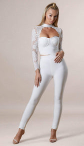 "BELLA"  Bandage Pants - White - GLAMBAE FASHION