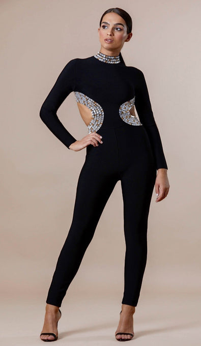 "CARMEN" Bejeweled Bandage Jumpsuit - GLAMBAE FASHION