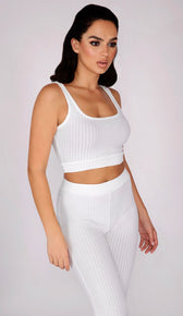 DENI High-Waisted Ribbed Pants - White