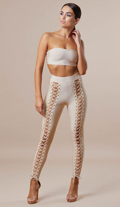 "DEMI" Lace Up Bandage Pants - GLAMBAE FASHION
