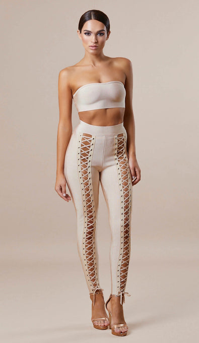 "DEMI" Lace Up Bandage Pants - GLAMBAE FASHION