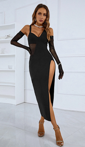 RENATA Mesh Slit Maxi Dress