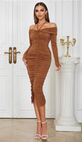BRIGITTA Off The Shoulder Ruched Midi Dress