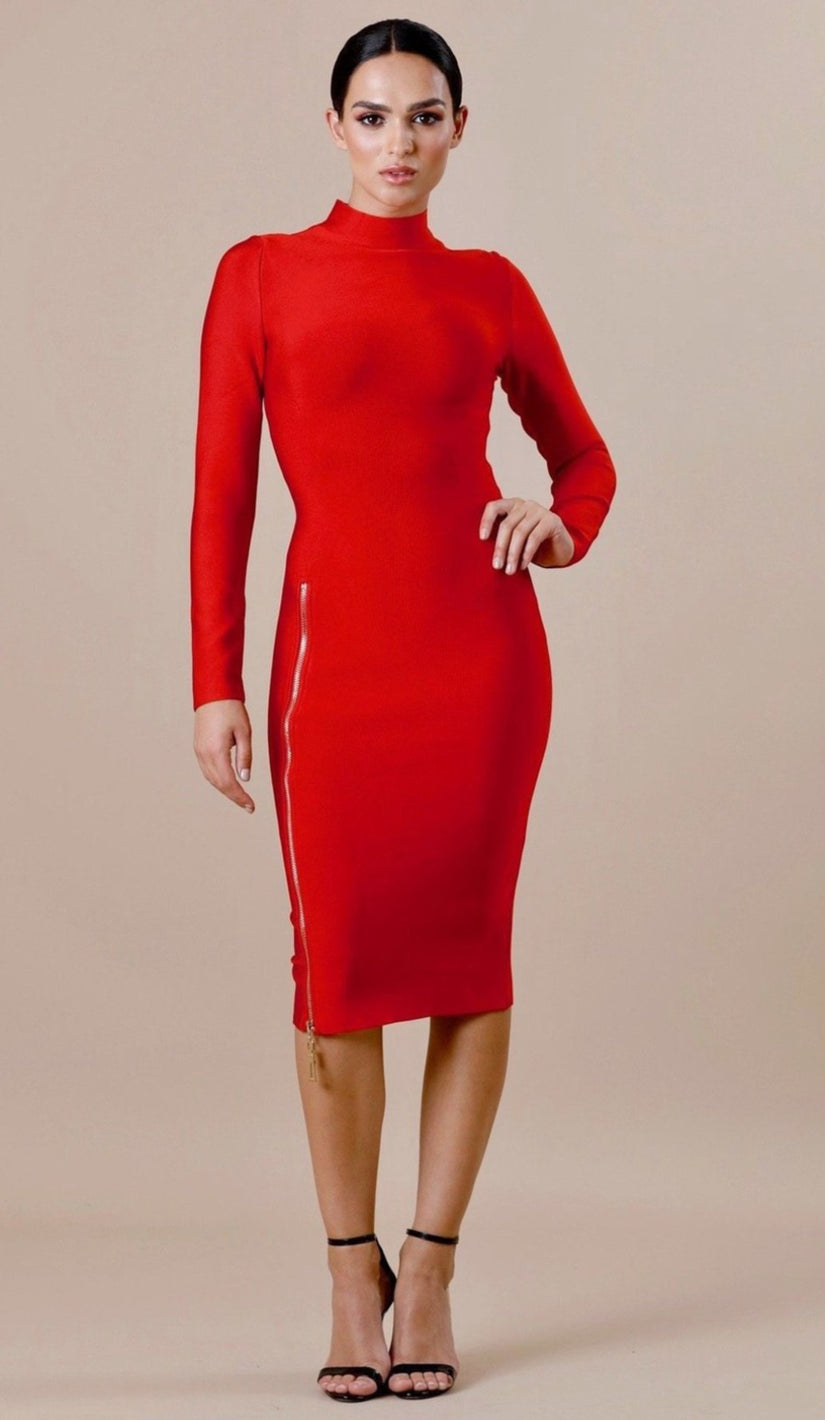 "EVE" Zipper Slit Bandage Dress - GLAMBAE FASHION