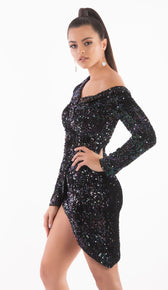 "LOLA" Off The Shoulder Sequin Mini Dress - GLAMBAE FASHION