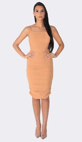 'ENVY' Ruched Midi Dress - GLAMBAE FASHION