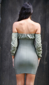 'CHRISTINE’ Off the Shoulder Corset Bandage Dress - Olive - GLAMBAE FASHION