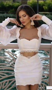 STEFANIA Lace Organza Two Piece Set - White