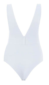 ‘KELSEA’ Plunge Neck Belted Bandage Bodysuit - GLAMBAE FASHION