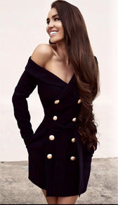 'DALIA' Off The Shoulder Blazer Dress - GLAMBAE FASHION