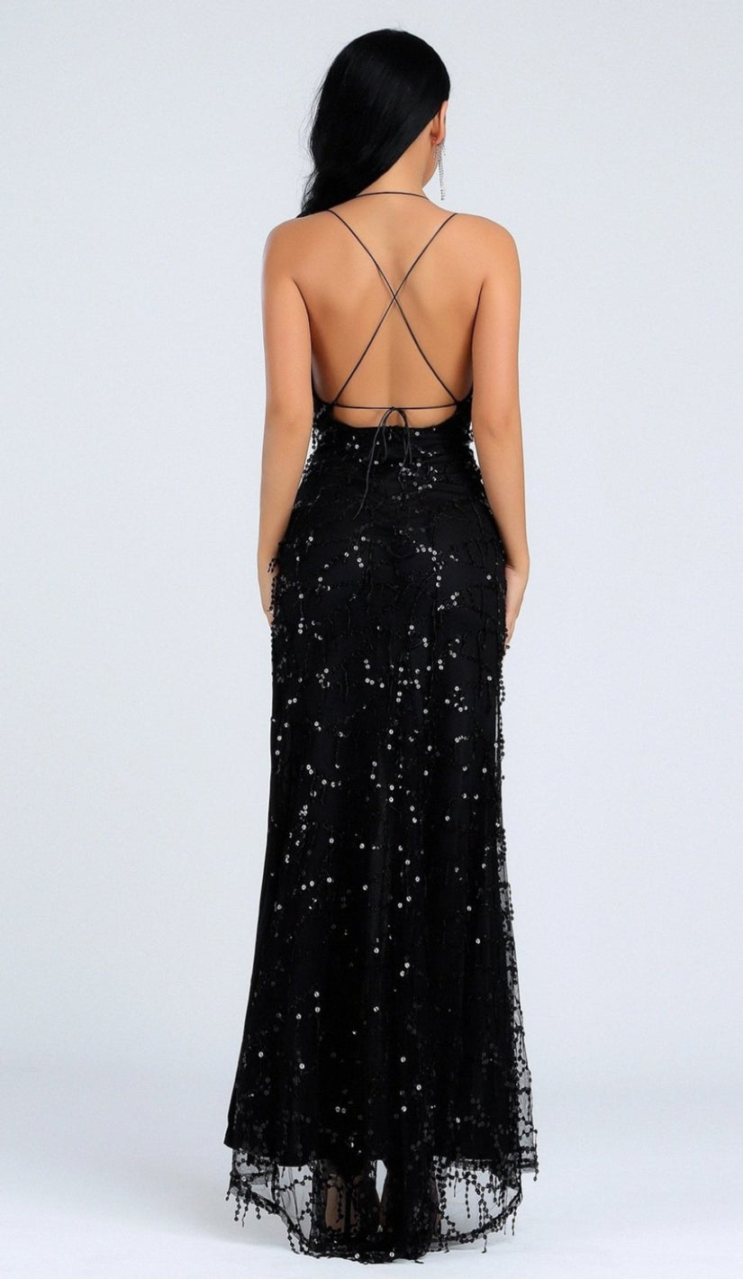 'FIONA' Sequin Slit Dress - GLAMBAE FASHION
