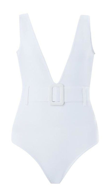 ‘KELSEA’ Plunge Neck Belted Bandage Bodysuit - GLAMBAE FASHION