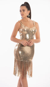 'TIANNA' Sequin Fringe Dress - GLAMBAE FASHION