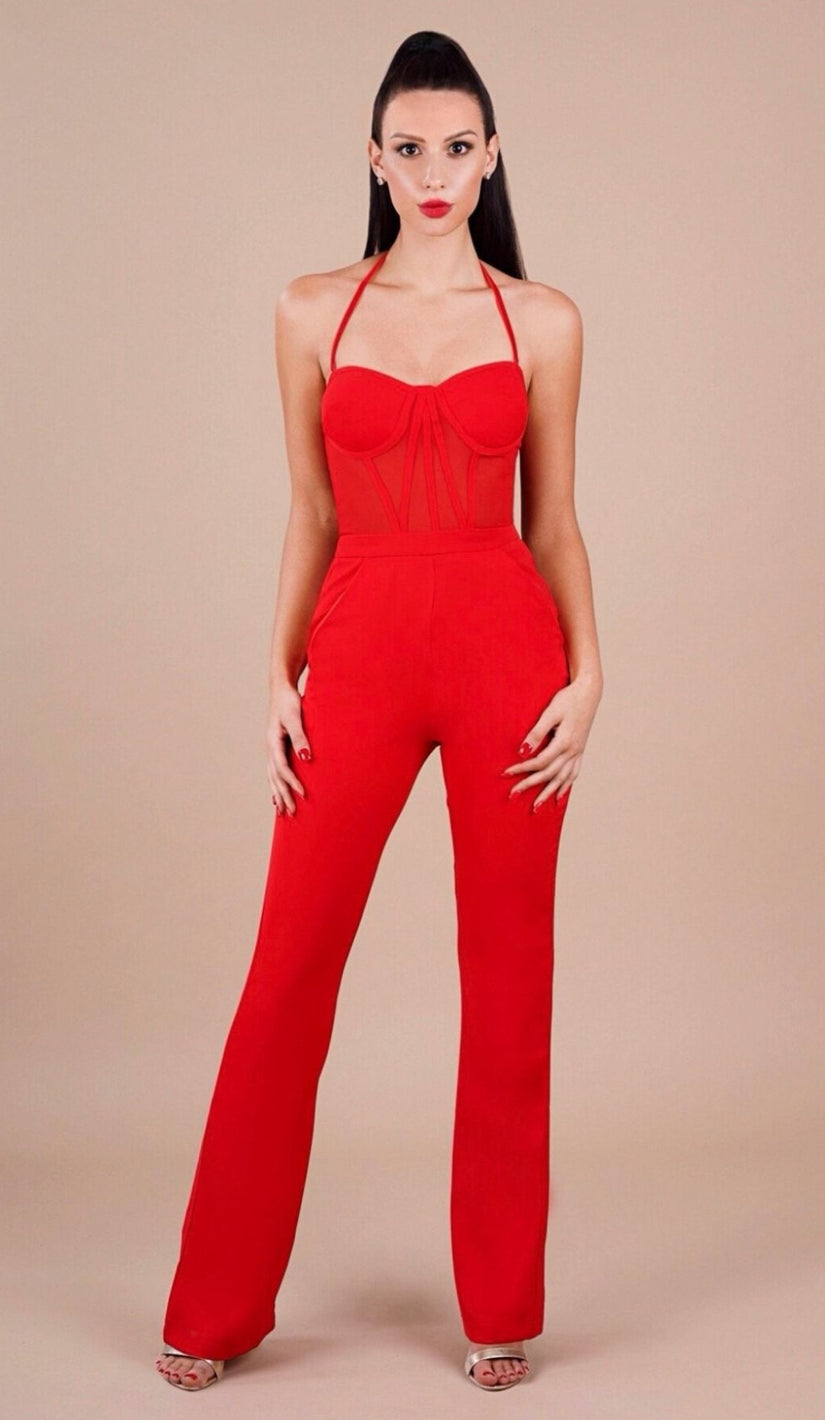 'LINA' Mesh Corset Jumpsuit + Blazer Set - GLAMBAE FASHION