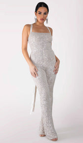 HALLIE Sequin Jumpsuit - Chalk