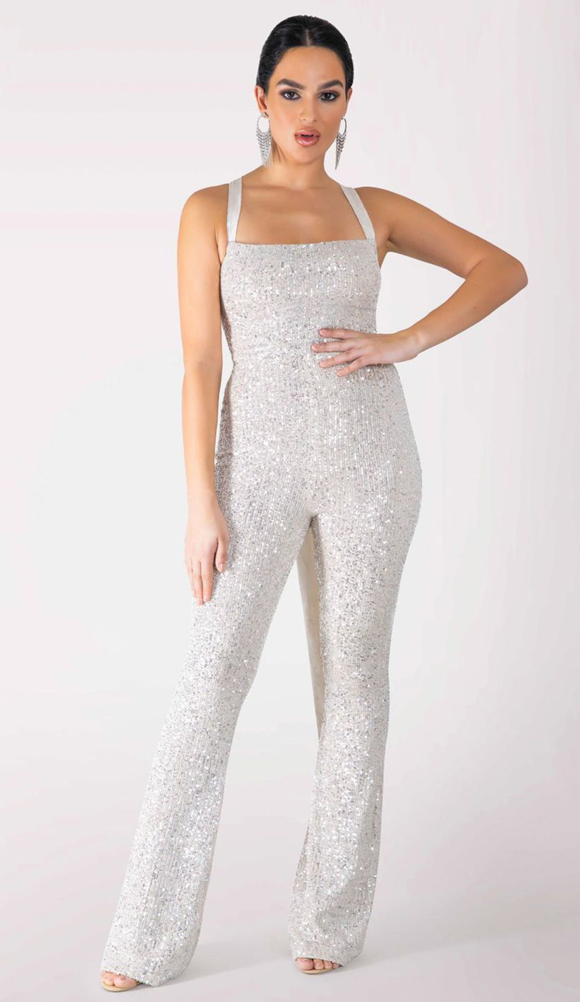 HALLIE Sequin Jumpsuit - Chalk
