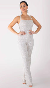 HALLIE Sequin Jumpsuit - Chalk