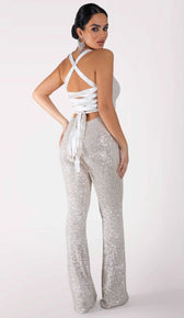 HALLIE Sequin Jumpsuit - Chalk