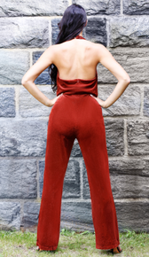 'LAMIA'  Corduroy Halter Jumpsuit - GLAMBAE FASHION