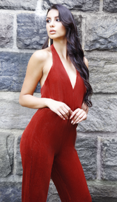 'LAMIA'  Corduroy Halter Jumpsuit - GLAMBAE FASHION