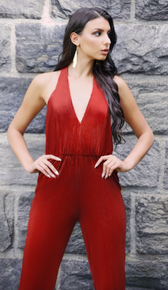 'LAMIA'  Corduroy Halter Jumpsuit - GLAMBAE FASHION