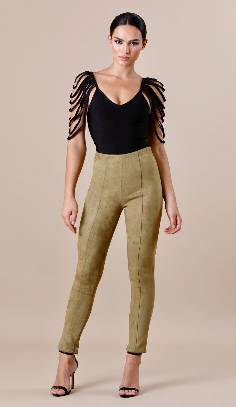 "NINA"  Suede Bodycon Pants - Army Green - GLAMBAE FASHION