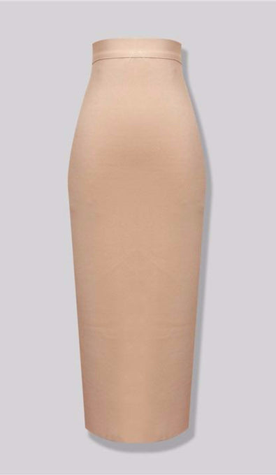 "NADIA" Nude Pencil Skirt - GLAMBAE FASHION