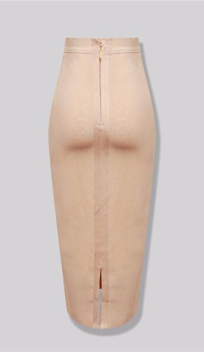 "NADIA" Nude Pencil Skirt - GLAMBAE FASHION