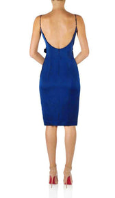 'ALYSSA' Satin Buckle Dress - Navy - GLAMBAE FASHION