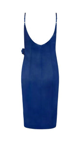 'ALYSSA' Satin Buckle Dress - Navy - GLAMBAE FASHION