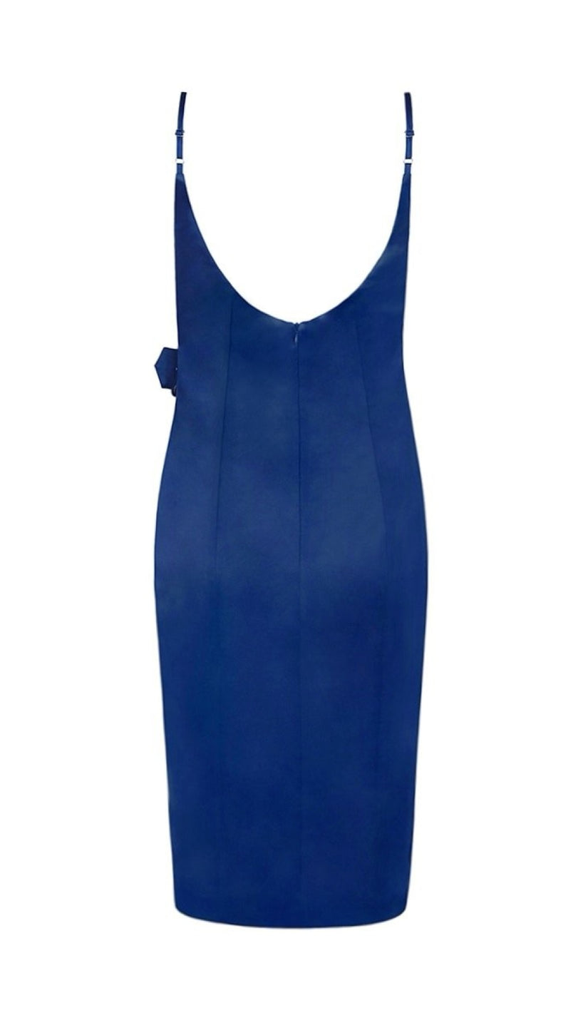 'ALYSSA' Satin Buckle Dress - Navy - GLAMBAE FASHION
