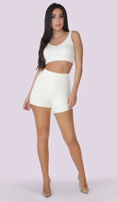KAYLEE Teddy Knit Biker Shorts - Cream