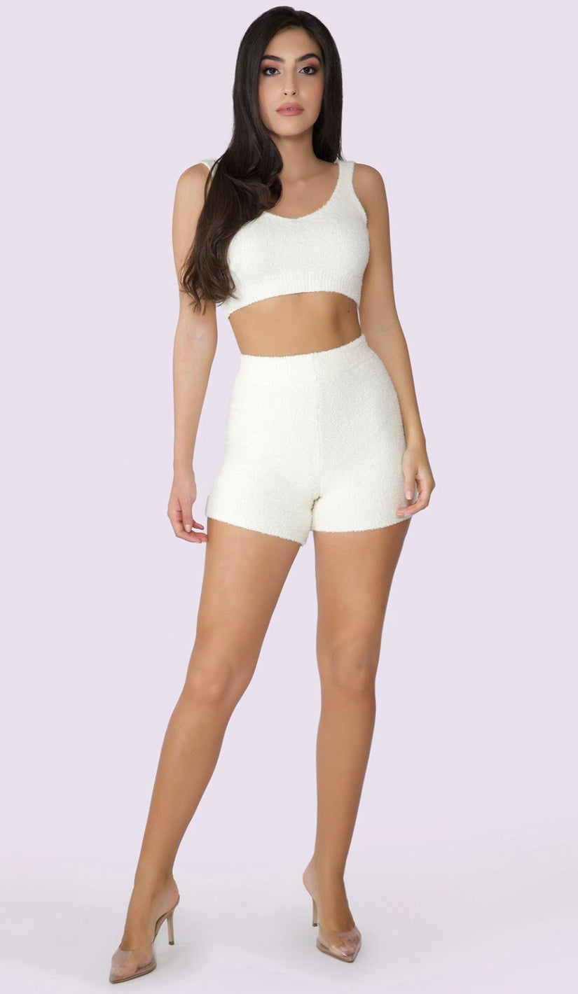 KAYLEE Teddy Knit Biker Shorts - Cream