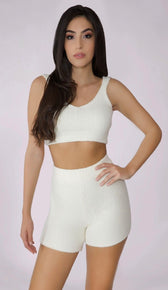 KAYLEE Teddy Knit Biker Shorts - Cream