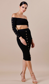 "KIRA" Ribbed Gold Button Skirt - GLAMBAE FASHION