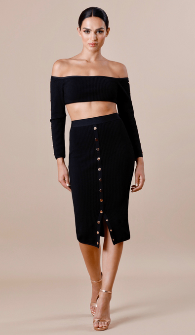 KIRA Ribbed Gold Button Crop Top - GLAMBAE FASHION